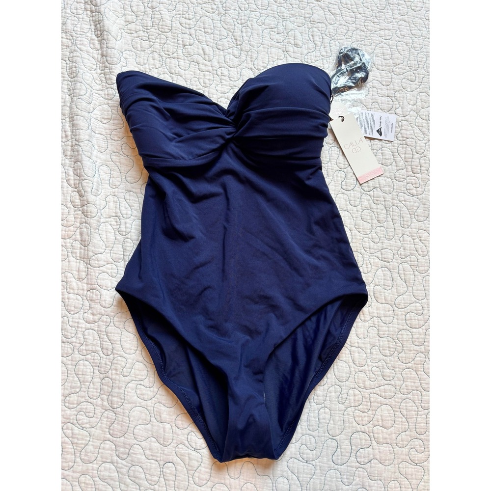 CALIA Navy Blue Bandeau One Piece Swimsuit Tummy Control Twist Front Size 8